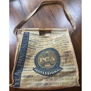 PGA Golf Burlap Tote Bag with Wood Handles &‎ Long Strap